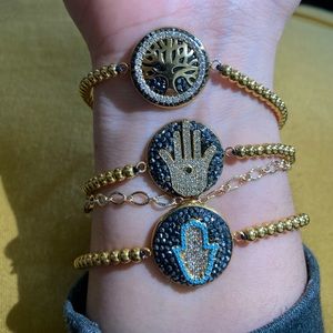 Cubic Zirconia Mano de Fatima & Tree of life adjustable bracelet